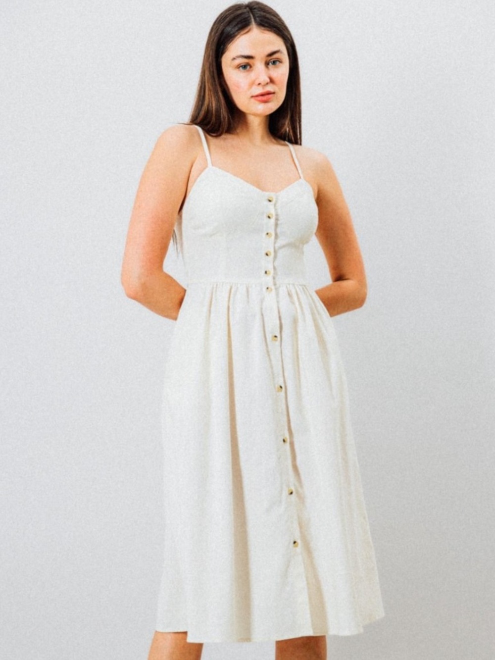 ROLLA'S Eve Linen Blend Midi Dress in Cream Size Medium